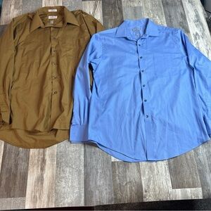 Van Heusen Button Down Dress Shirt, Light Blue And Brown, Fitted, 16, 34/35